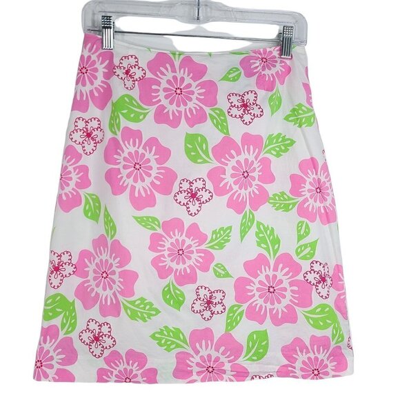 Tailor B Moss Pink White Tropical Hawaiian Floral Pencil Skirt - Picture 1 of 6